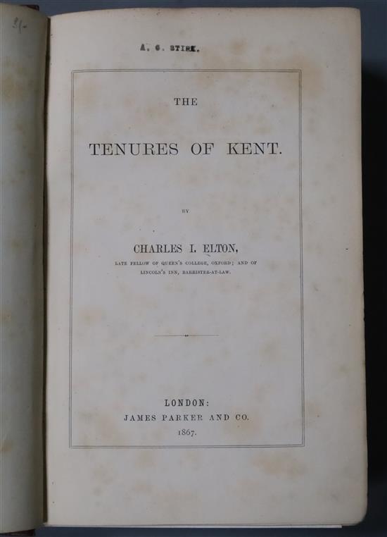 Elton, Charles I. - The Tenures of Kent, qto, red cloth, James Parker, London 1867